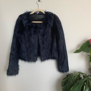 Free People Blue Fur Ceopped Jacket Size XS